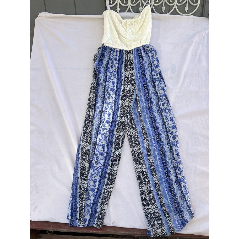 Iris LA Jumpsuit sleeveless Size Lg elastic neckline top pants one piece chiffon